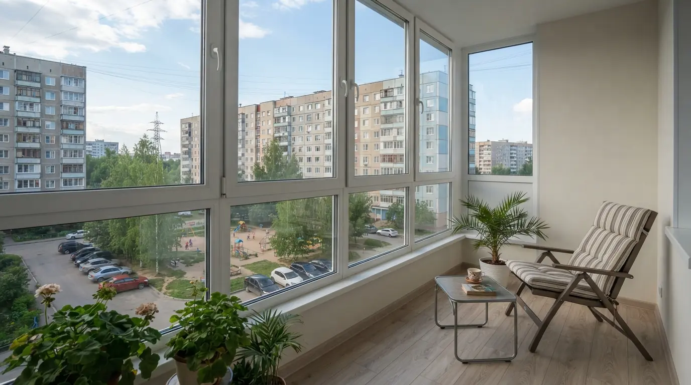 Распашное остекление балконов с алюминиевым профилем — фото 10